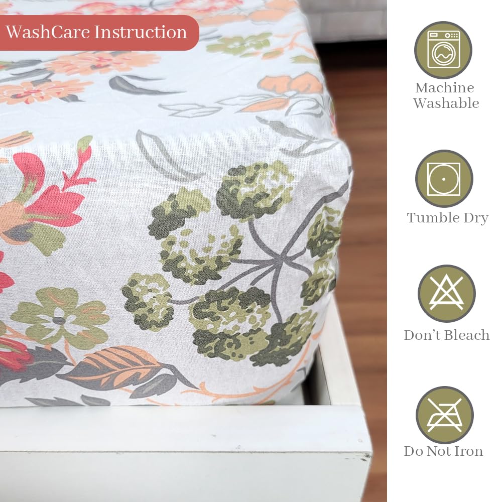Vintage Floral Elastic Fitted Bedsheet For Double Bed - Peach