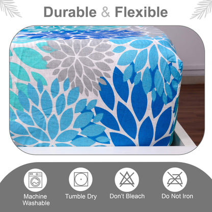 Blue and Grey Floral Print Elastic Fitted Combo Bedsheet For Single Bed