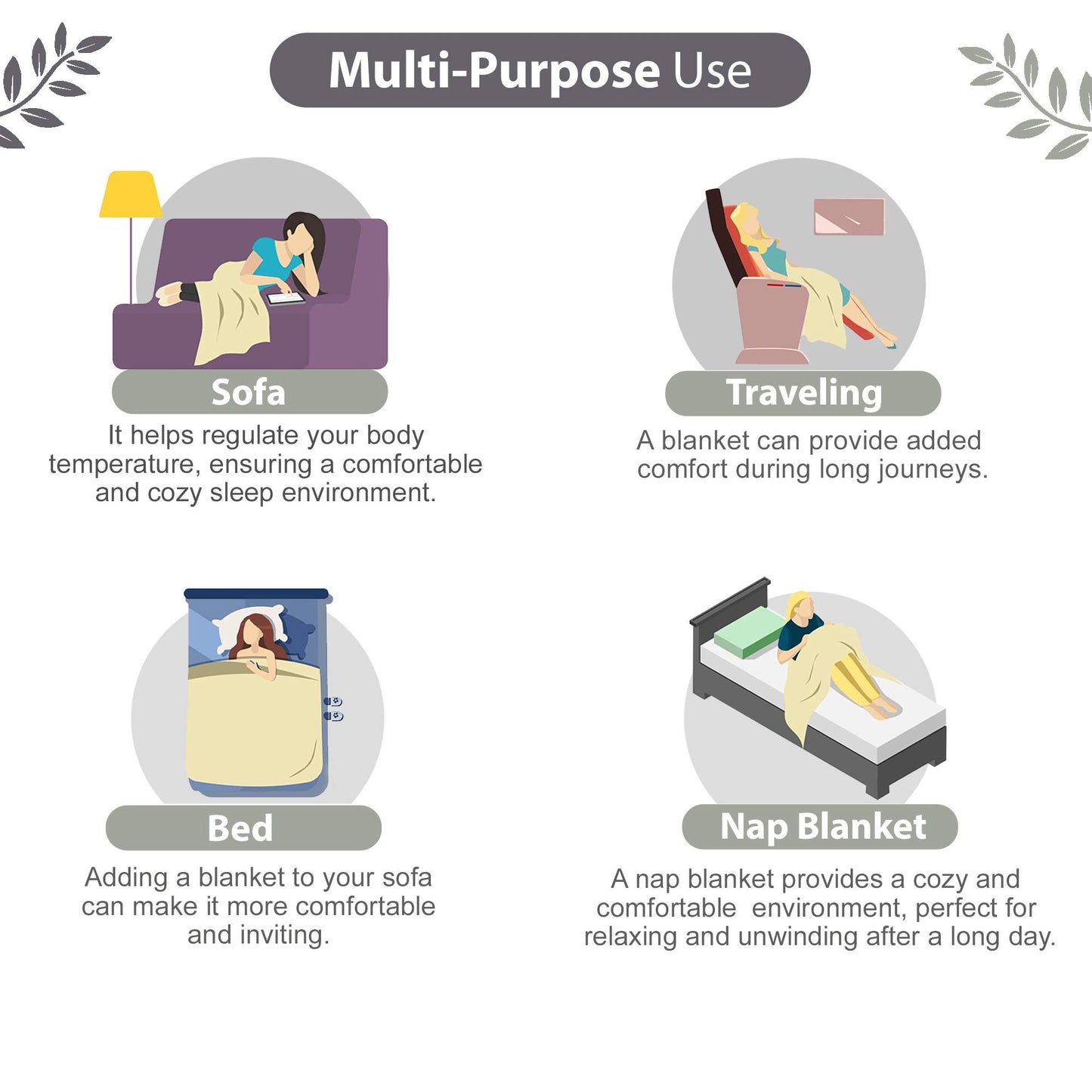 Gray and White 120 GSM Ethnic Print Soft Light-weight3 Layer AC Dohar For Single Bed