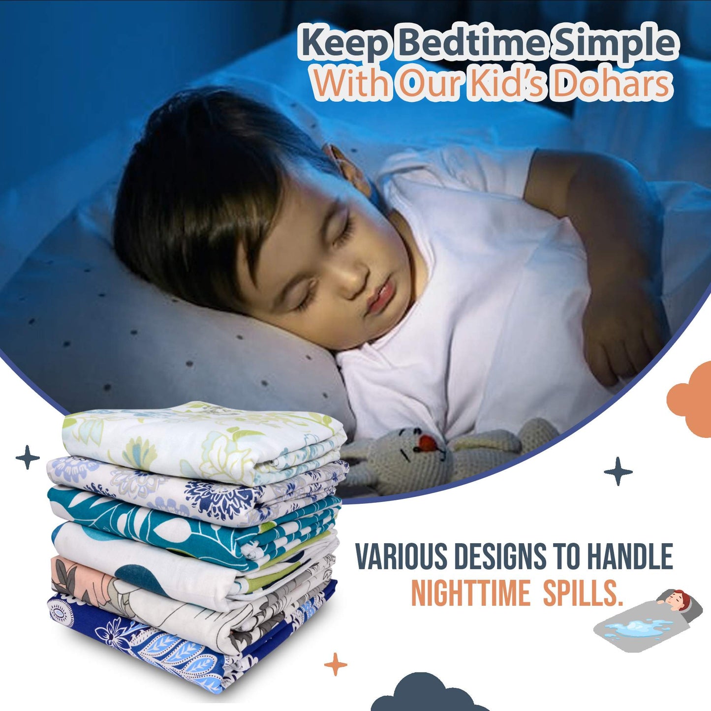 Navy & Orange Clementine Pattern Cotton Ultra soft Reversible Single Blanket for Babies