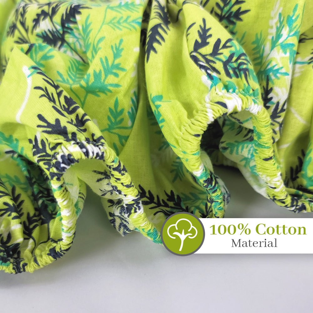 Lady Fern Floral Lime Green Elastic Fitted Bedsheet For Single Bed