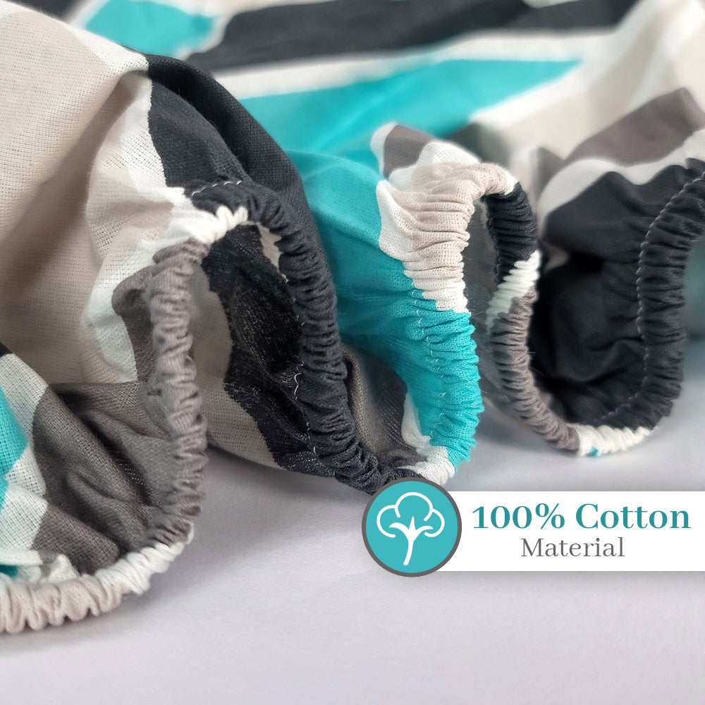 Aqua Grey Triangle Elastic Fitted Bedsheet For Single Bed