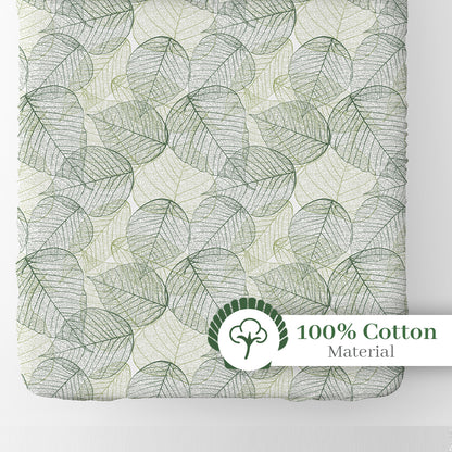 Sage Green Dry Leaves Pattern Elastic Fitted Bedsheet For Single Bed