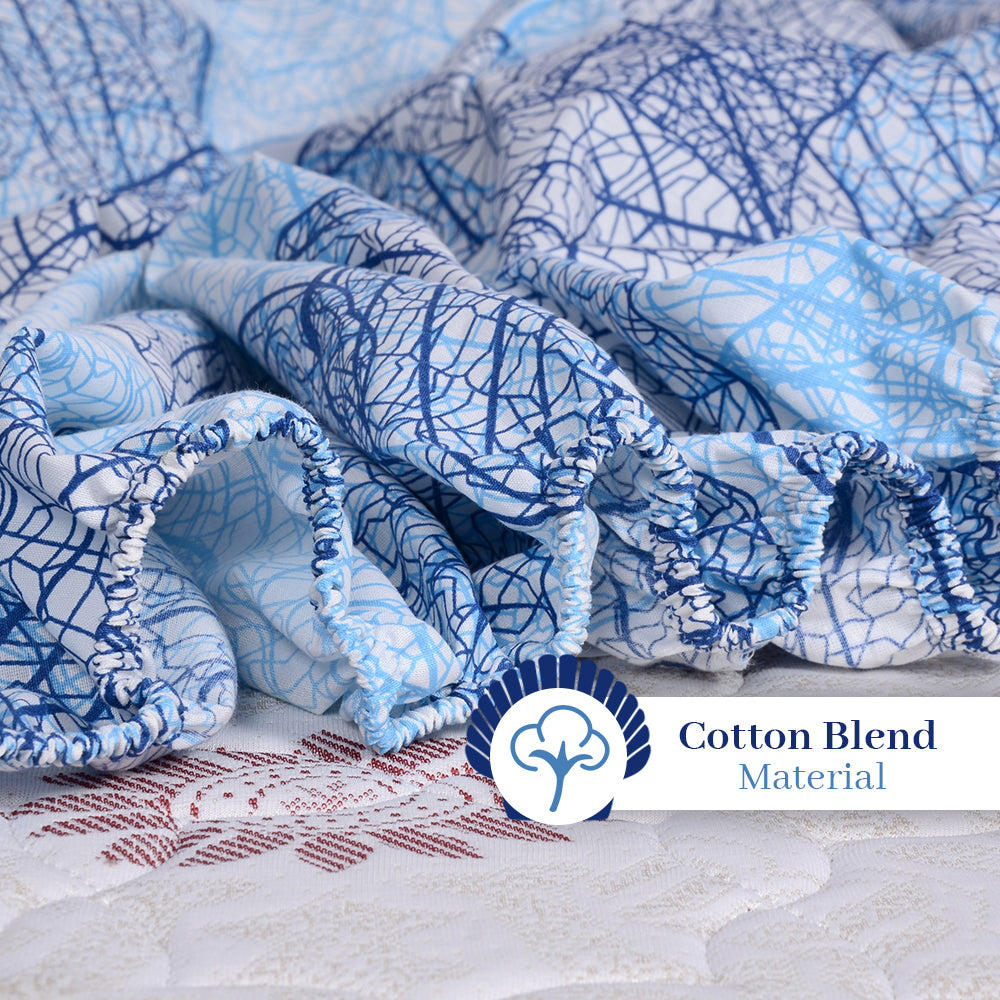 Blue Dry Leaves Texture Elastic Fitted King Bed Bedsheet