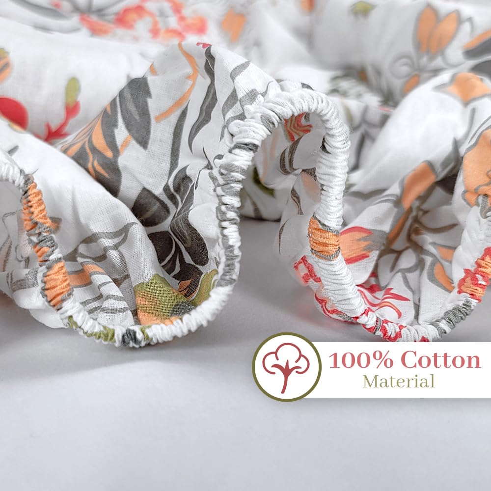 Vintage Floral Elastic Fitted Bedsheet For Double Bed - Peach