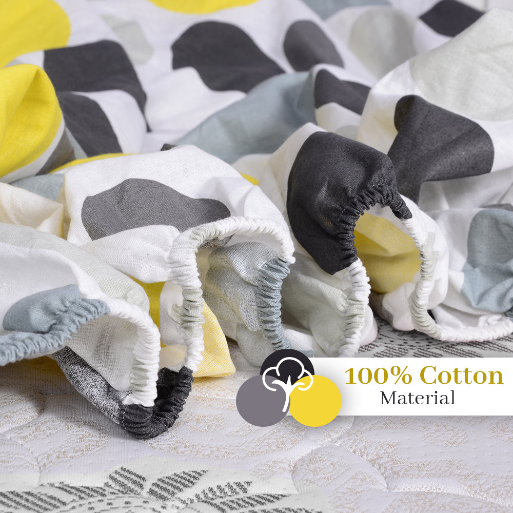 Lemon Verbena Polka Dots Elastic Fitted King Bed Bedsheet