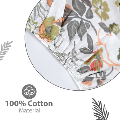 Blue and Peach Floral Print Elastic Fitted Combo Bedsheet For Single Bed