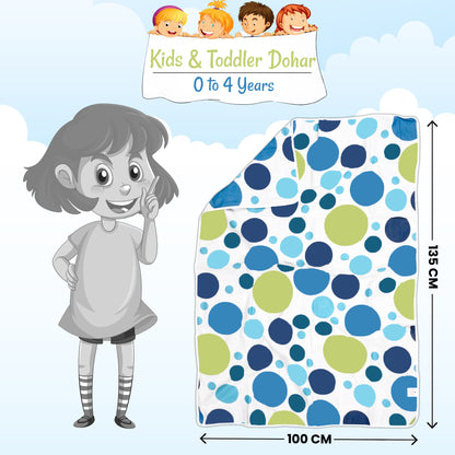Blue And White 144 TC 100% Cotton Polka Dotted Pattern Baby Single Bed AC Blanket Dohar for Kids