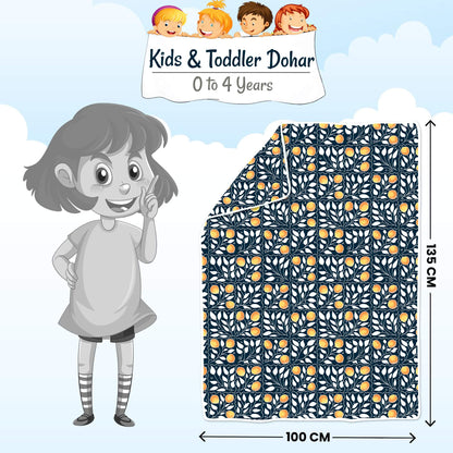 Navy & Orange Clementine Pattern Cotton Ultra soft Reversible Single Blanket for Babies