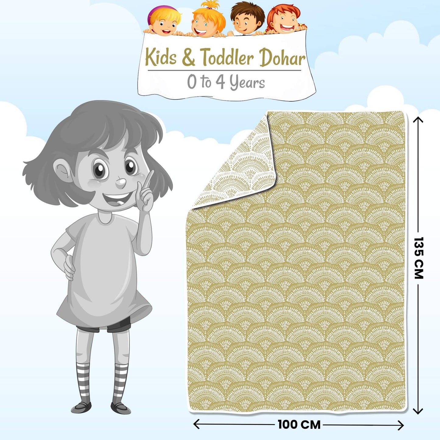 Soybean & White Floral Kids Single Bed Dohar – 120 GSM Microfiber