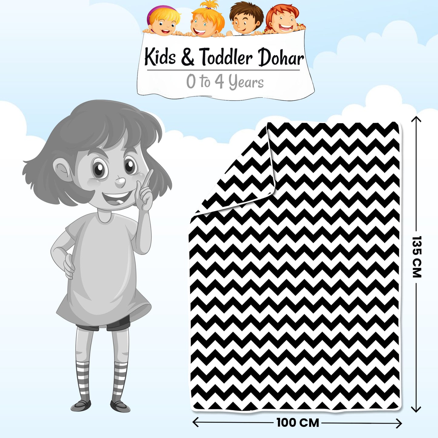 Black Modern Zig Zag for 0-3 Years Baby Single Bed AC Blanket for Kids