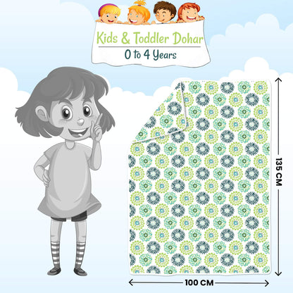 Green and White Pure Cotton Baby Blanket for Newborns 0-3 Years Soft Cozy Dohar for Toddlers, Girls, Boys, and Babies