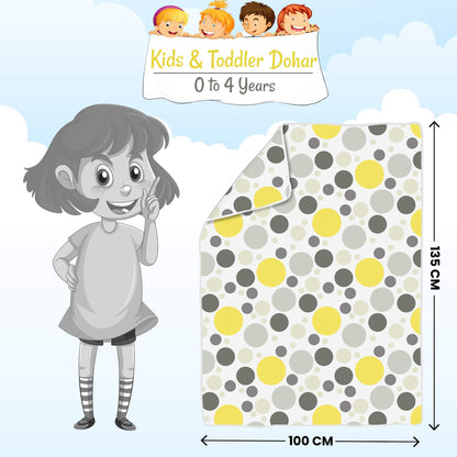 Yellow And Gray 144 TC 100% Cotton Polka Dotted Pattern Baby Single Bed AC Blanket Dohar for Kids