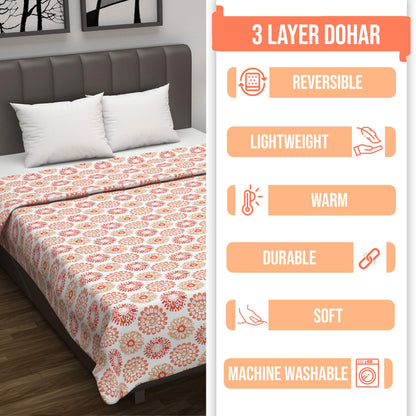 Peach Dahlia Floral Soft Silk Touch 144 TC 100% Cotton Dohar for Double Bed