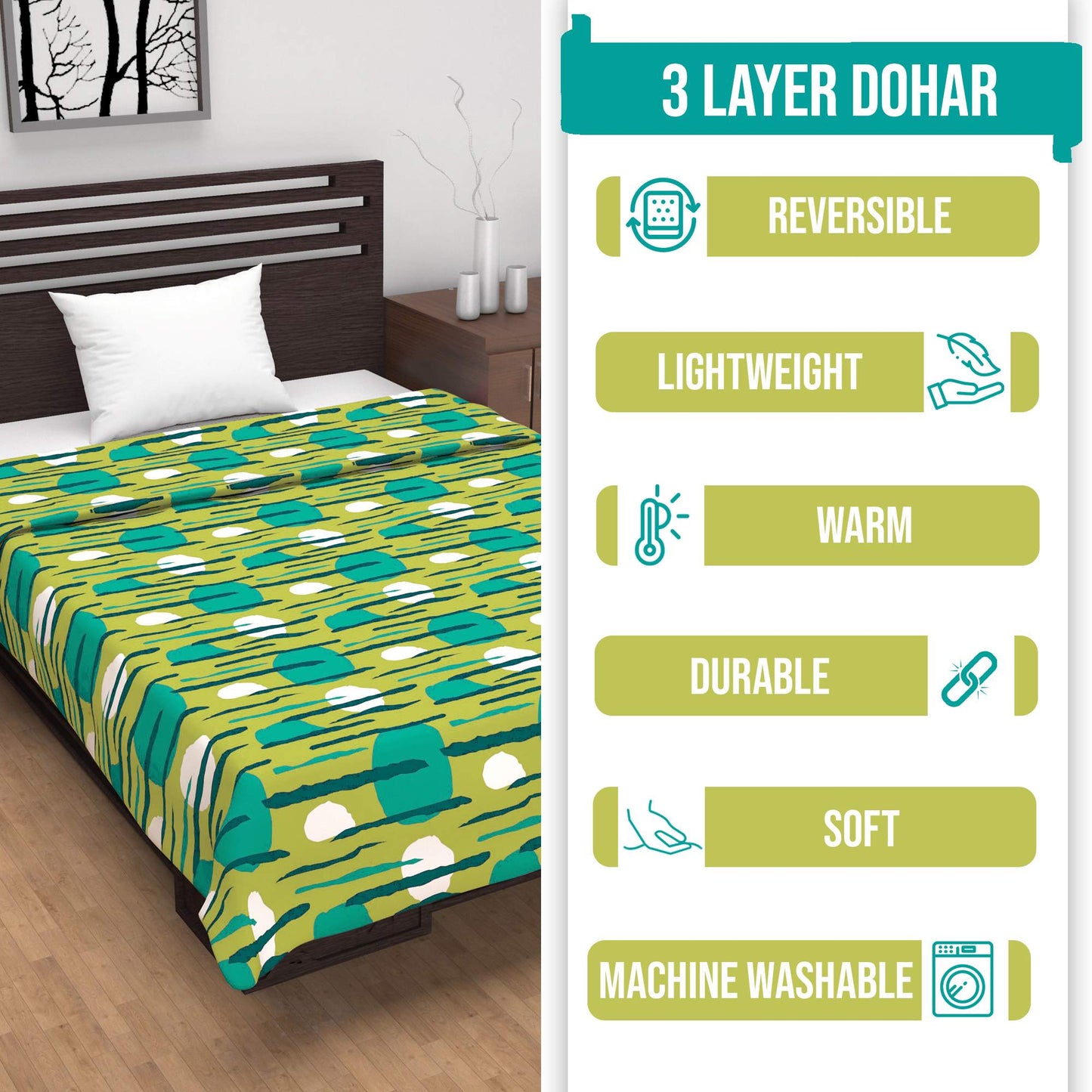 Olive & Teal Abstract Single Bed Dohar – 120 GSM Microfiber
