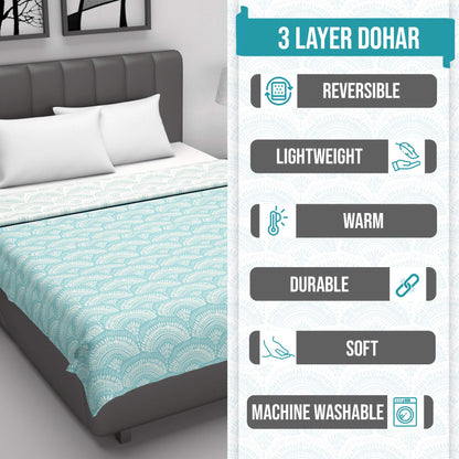 Block Print Sky Blue Lightweight Reversible Single Bed Dohar