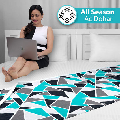 Triangle Blue 144 TC 100% Cotton Summer AC Dohar for Double Bed