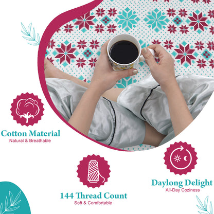 Aqua Scarlet Floral 144 TC Polycotton Single Bedsheet With 1 Pillowcover