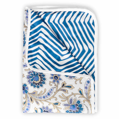 Blue and White Cambric Cotton 120 GSM Ultrasoft Reversible Single Baby Blanket for Babies