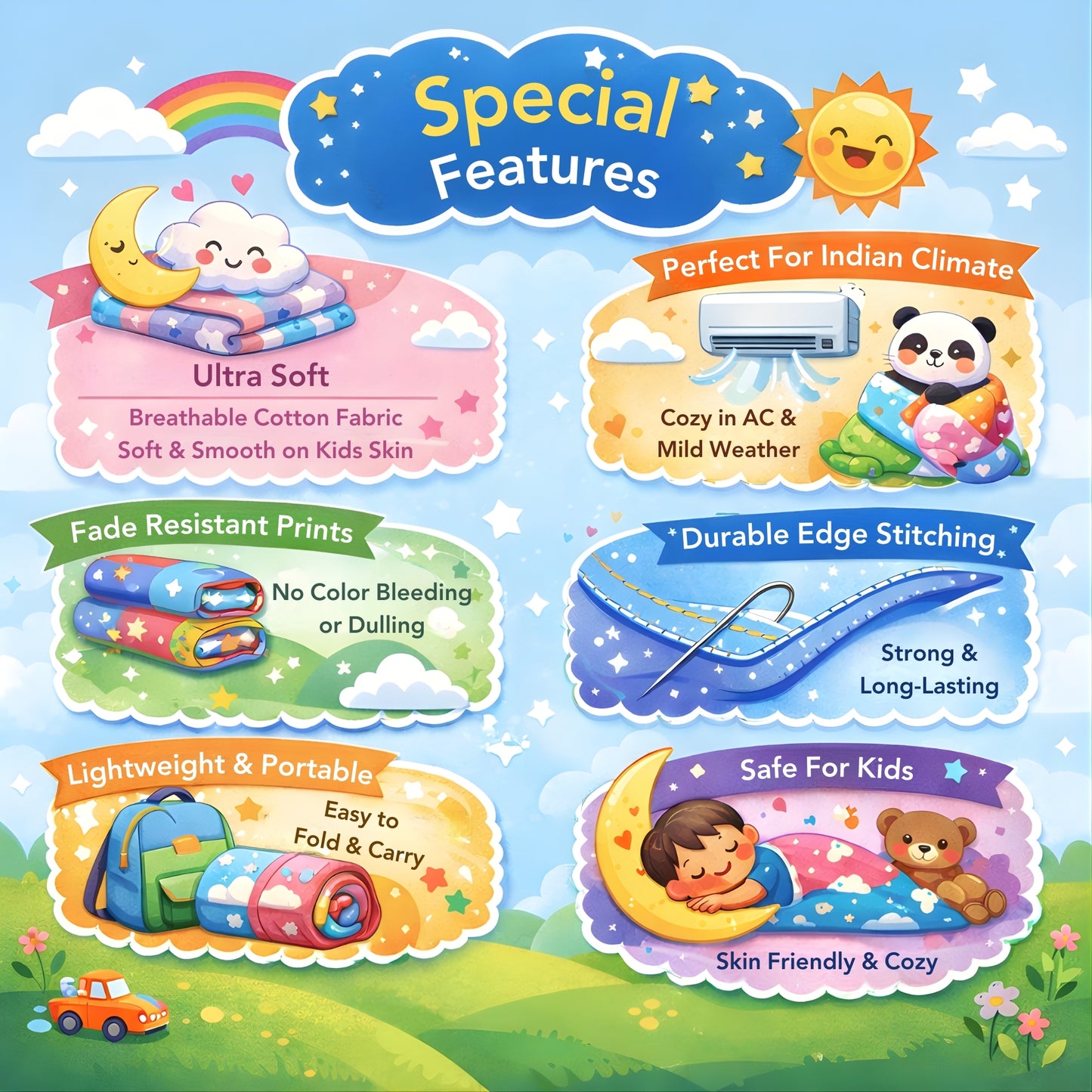 Blue Pink Floral Pure Cotton Lightweight Dohar For Kids