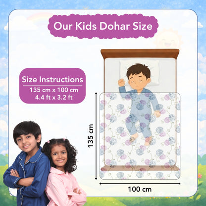 Blue Pink Floral Pure Cotton Lightweight Dohar For Kids