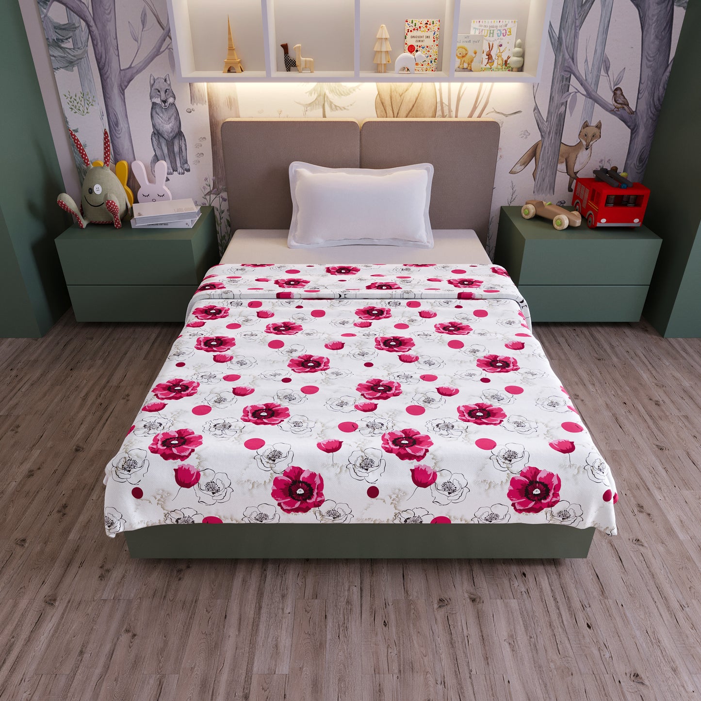 Pink Floral Pure Cotton Lightweight Dohar For Kids