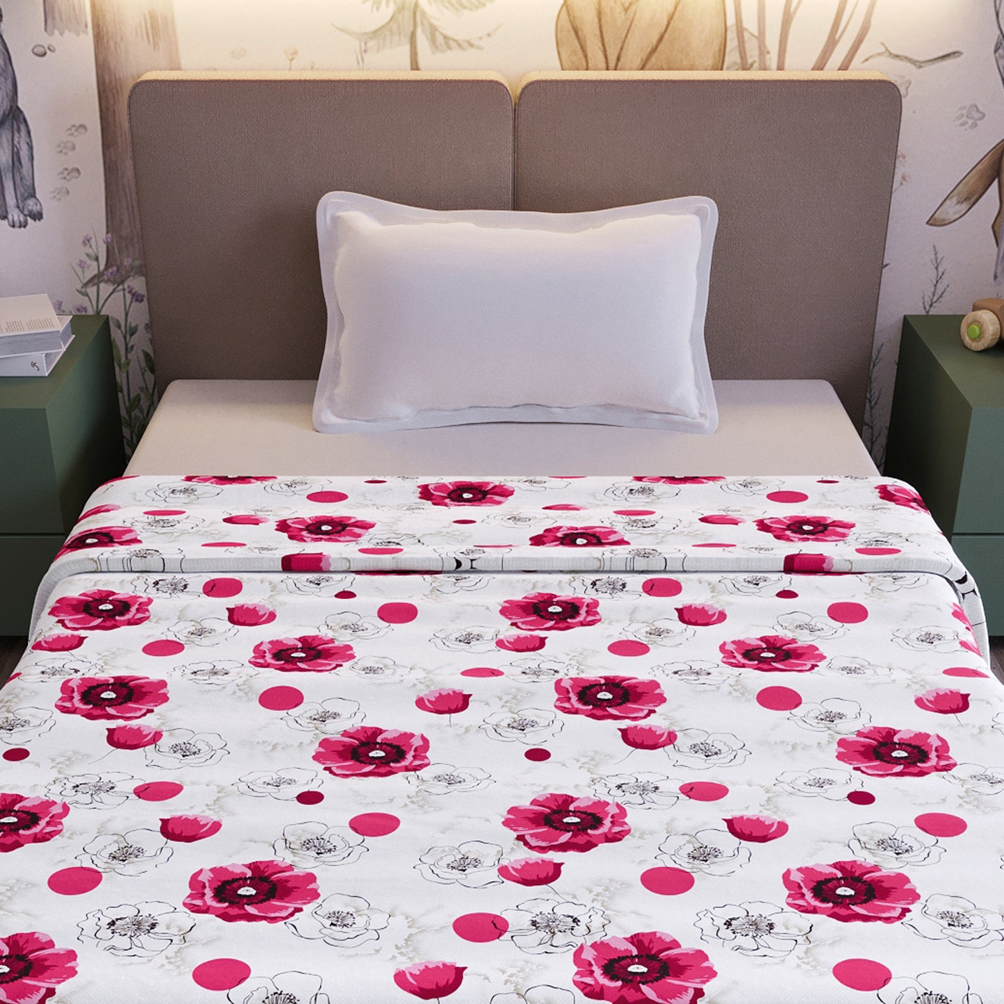 Pink Floral Pure Cotton Lightweight Dohar For Kids