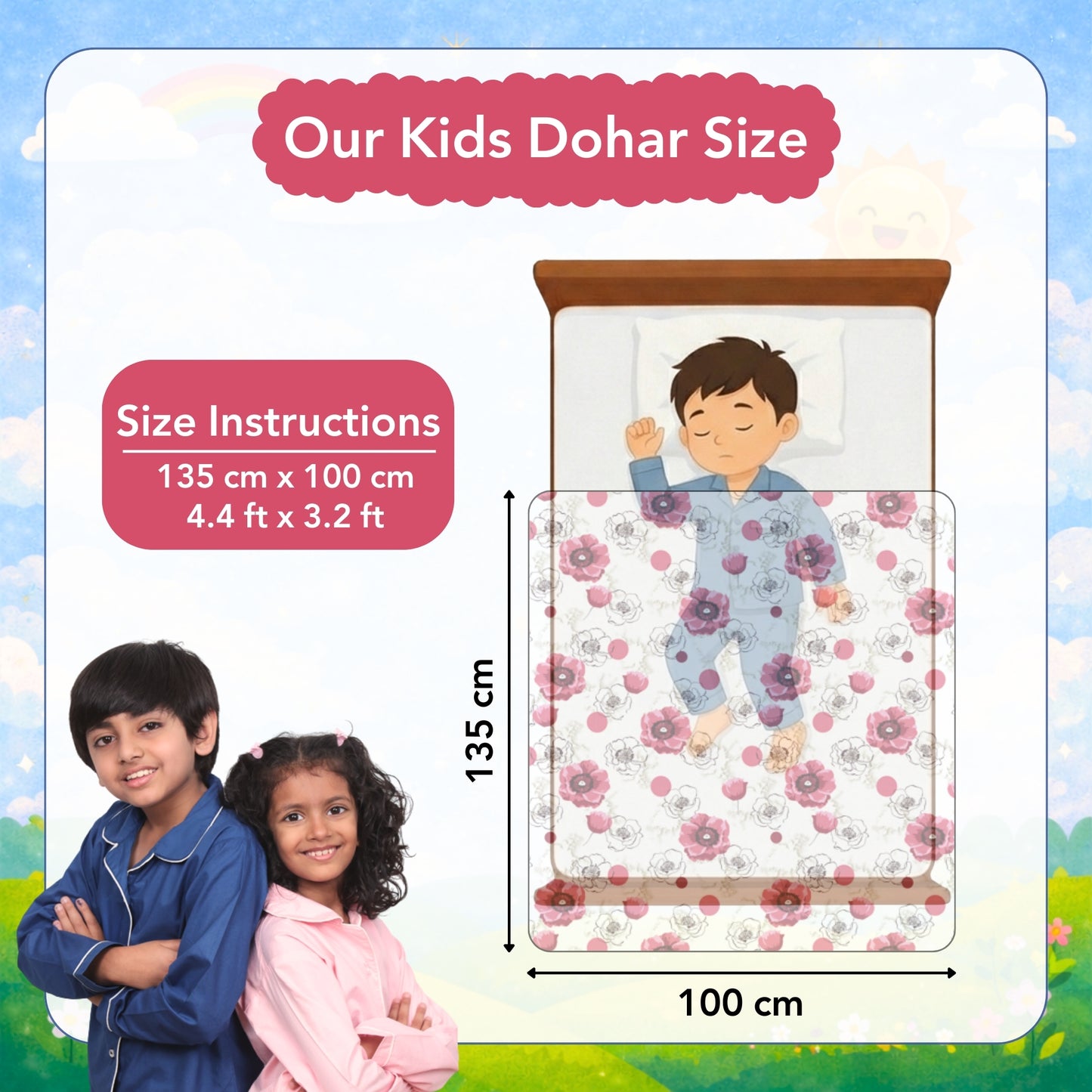 Pink Floral Pure Cotton Lightweight Dohar For Kids