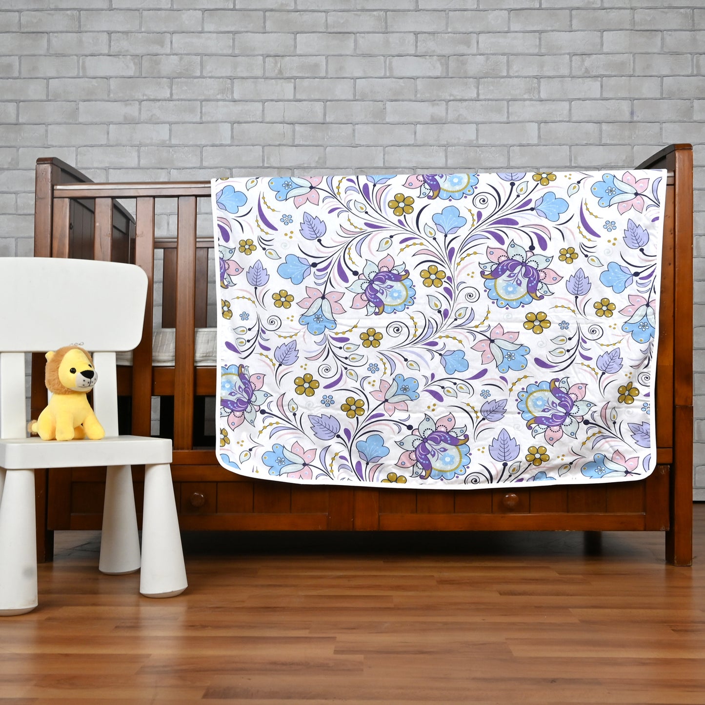 Purple Blue Floral Pure Cotton Lightweight Dohar For Kids