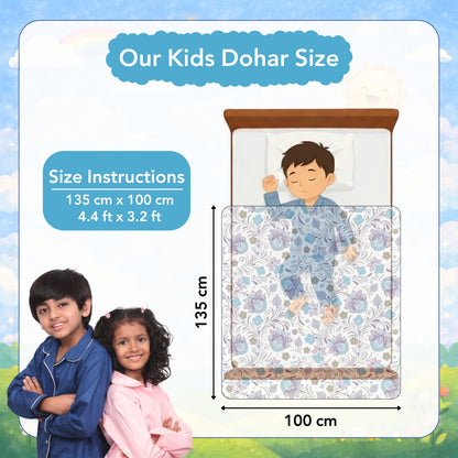 Purple Blue Floral Pure Cotton Lightweight Dohar For Kids