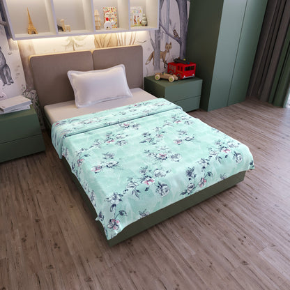 Mint Green Floral Pure Cotton Lightweight Dohar For Kids