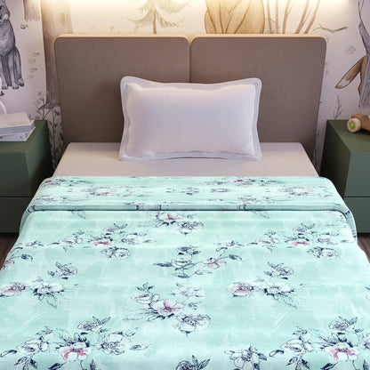 Mint Green Floral Pure Cotton Lightweight Dohar For Kids