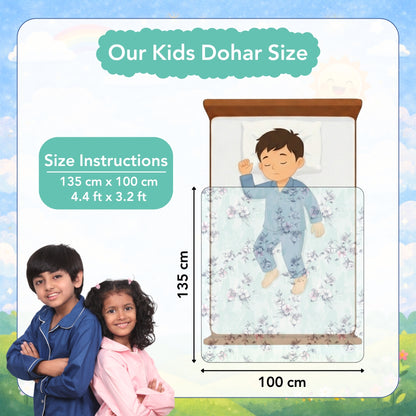 Mint Green Floral Pure Cotton Lightweight Dohar For Kids
