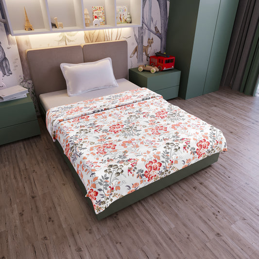 Cream Multicolor 144 TC 100% Cotton Floral Pattern Baby Single Bed AC Blanket Dohar for Kids
