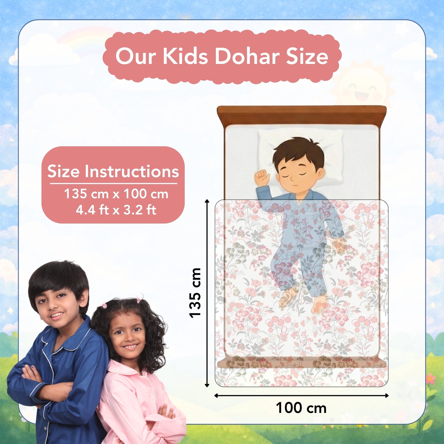 Cream Multicolor 144 TC 100% Cotton Floral Pattern Baby Single Bed AC Blanket Dohar for Kids
