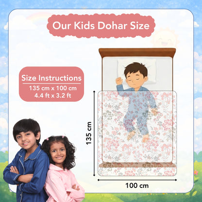 Cream Multicolor 144 TC 100% Cotton Floral Pattern Baby Single Bed AC Blanket Dohar for Kids