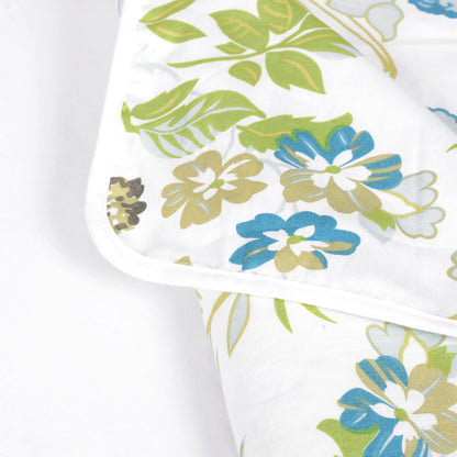 White And Green 144 TC 100% Cotton Floral Pattern Baby Single Bed AC Blanket Dohar for Kids