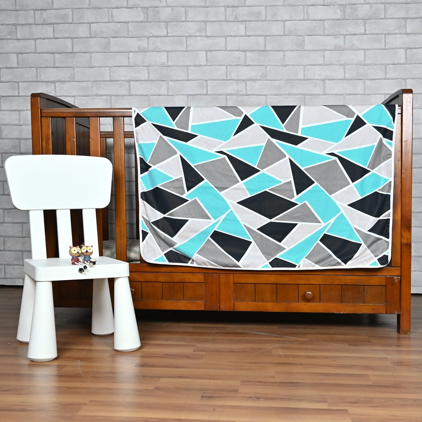 Aqua Grey Geometric Kids Single Bed Dohar – 120 GSM Cotton