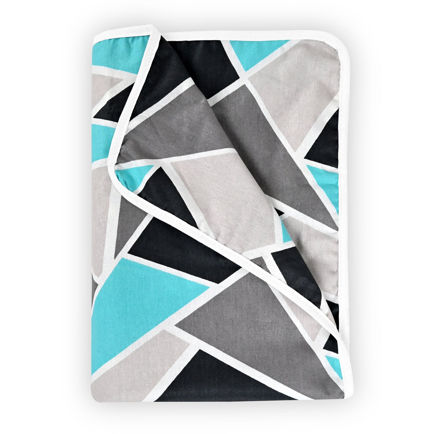 Aqua Grey Geometric Kids Single Bed Dohar – 120 GSM Cotton