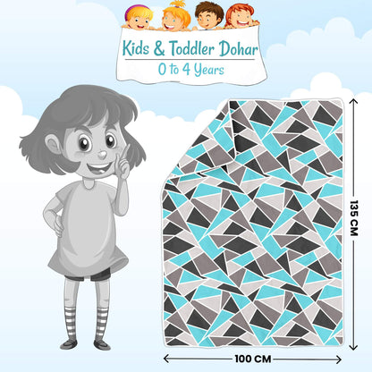 Aqua Grey Geometric Kids Single Bed Dohar – 120 GSM Cotton
