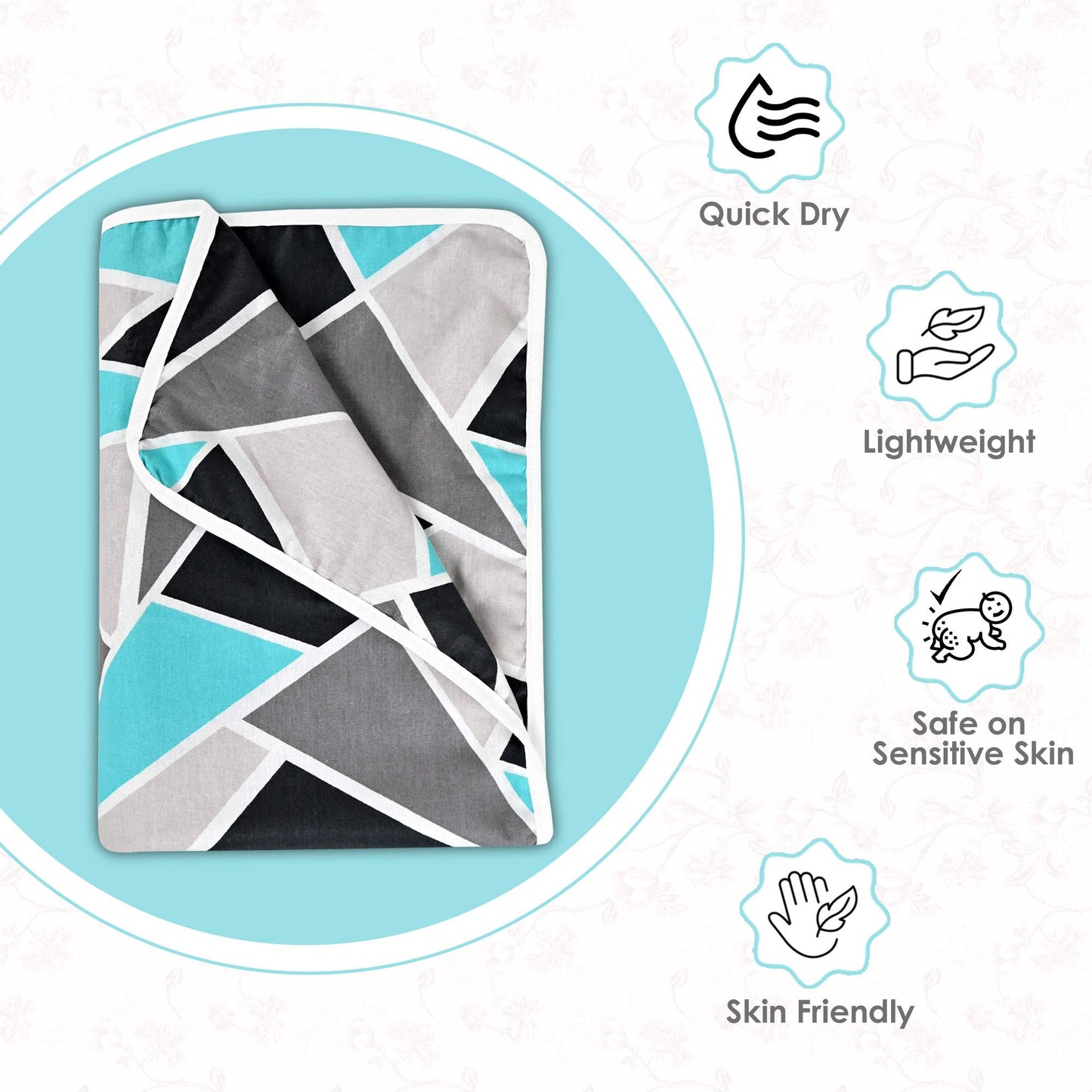 Aqua Grey Geometric Kids Single Bed Dohar – 120 GSM Cotton