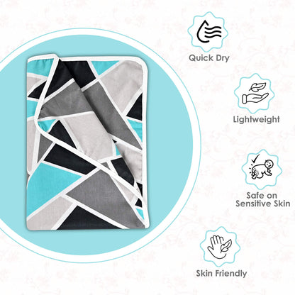 Aqua Grey Geometric Kids Single Bed Dohar – 120 GSM Cotton