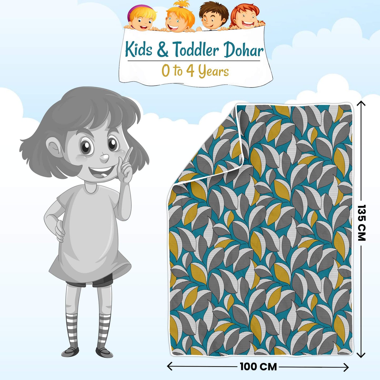 Rustic Brown Floral Kids Single Bed Dohar – 120 GSM Cotton