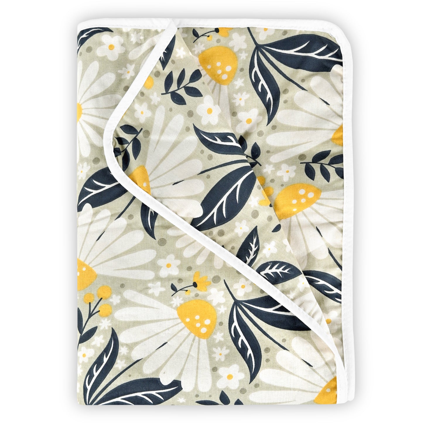 Classic Yellow Floral Single Kids Bed Dohar - 120 GSM Cotton