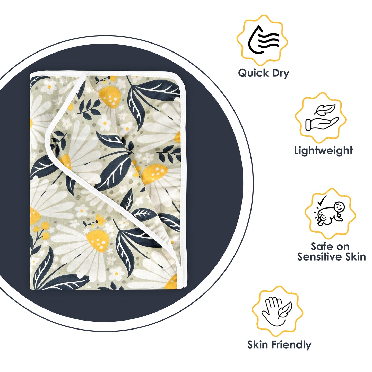 Classic Yellow Floral Single Kids Bed Dohar - 120 GSM Cotton