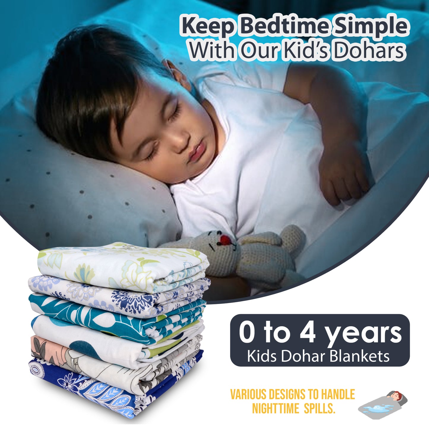 Classic Yellow Floral Single Kids Bed Dohar - 120 GSM Cotton