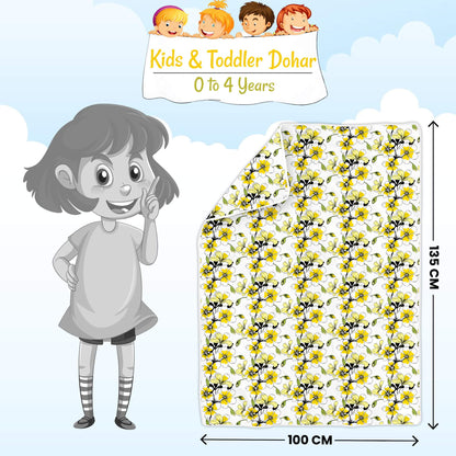 Golden Daffodil Floral Single Kids Bed Dohar - 120 GSM Cotton