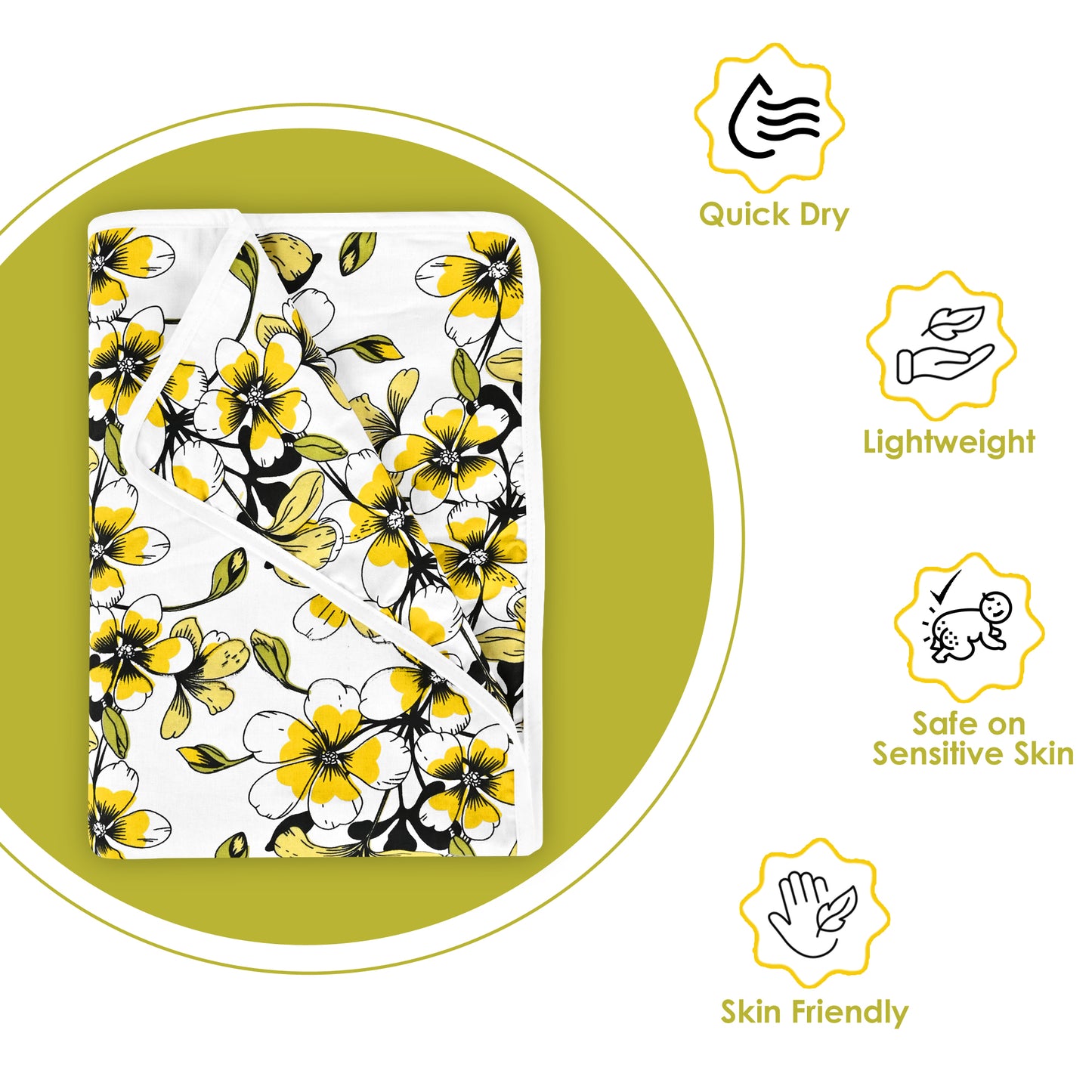 Golden Daffodil Floral Single Kids Bed Dohar - 120 GSM Cotton