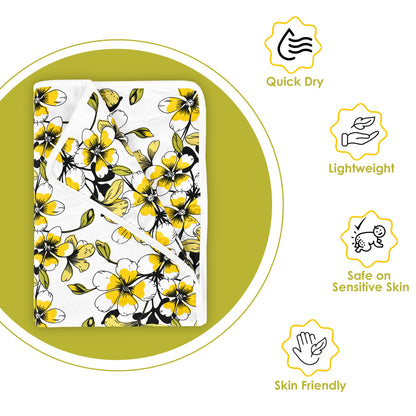 Golden Daffodil Floral Single Kids Bed Dohar - 120 GSM Cotton