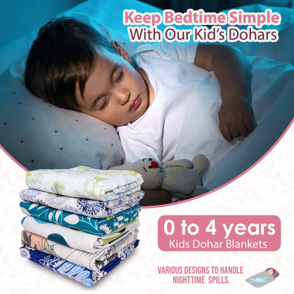 Sky Blue Mist Floral Single Kids Bed Dohar - 120 GSM Cotton